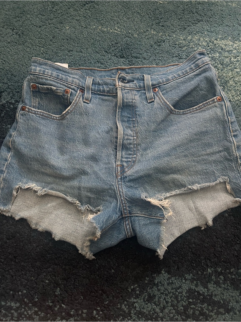 levi’s Women’s Distressed High-Waist Denim Shorts — Blue